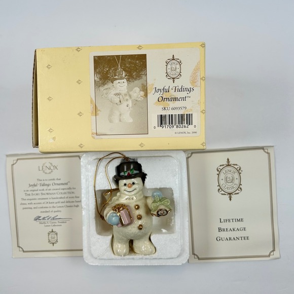 Lenox Joyful Tidings Snowman Ornament 2000 Classics with Gift & Bell Box - Picture 5 of 6